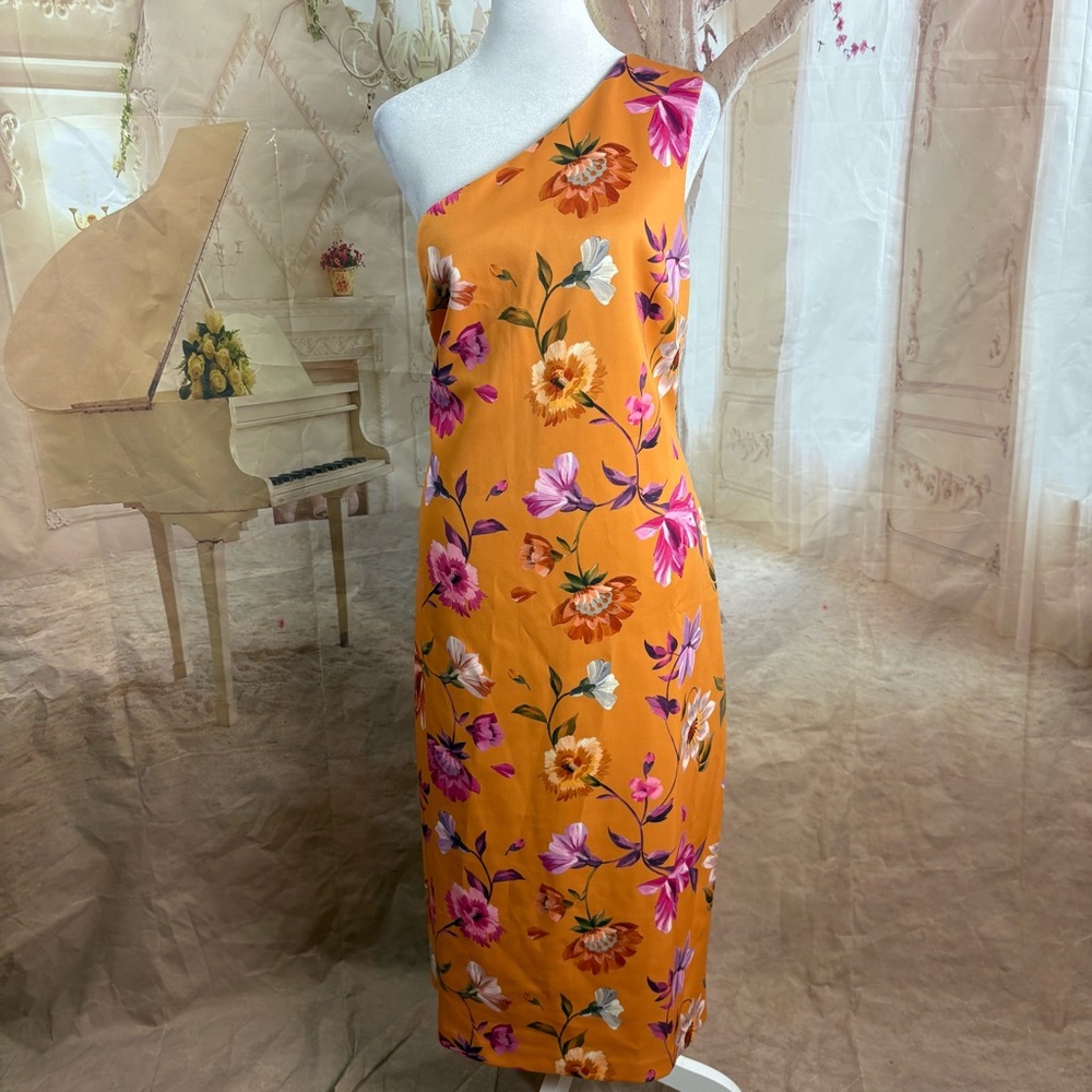 SOLD NEW Ted Baker Lacieyy Orange Floral One-Shoulder Dress - Picture 2 of 12